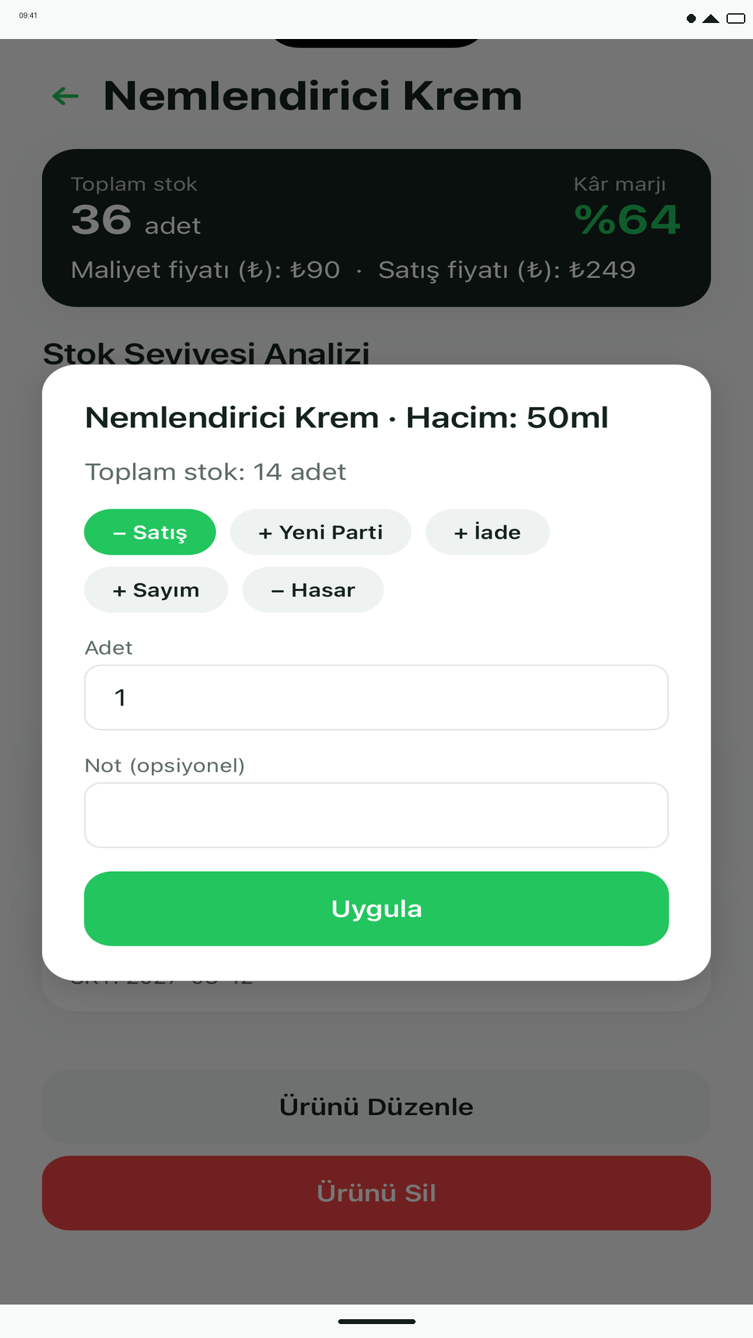Stokit Stok hareketleri ekranı